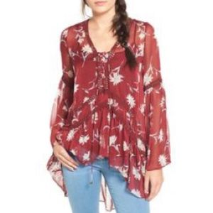 Anthro Moon River Burgundy Floral Peasant Tunic